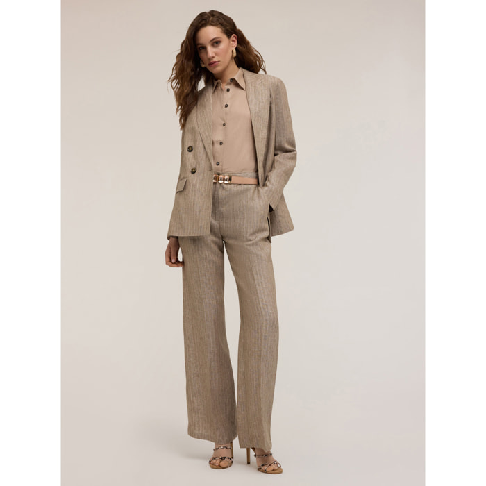 Motivi - Blazer doppiopetto gessata in lino - Beige