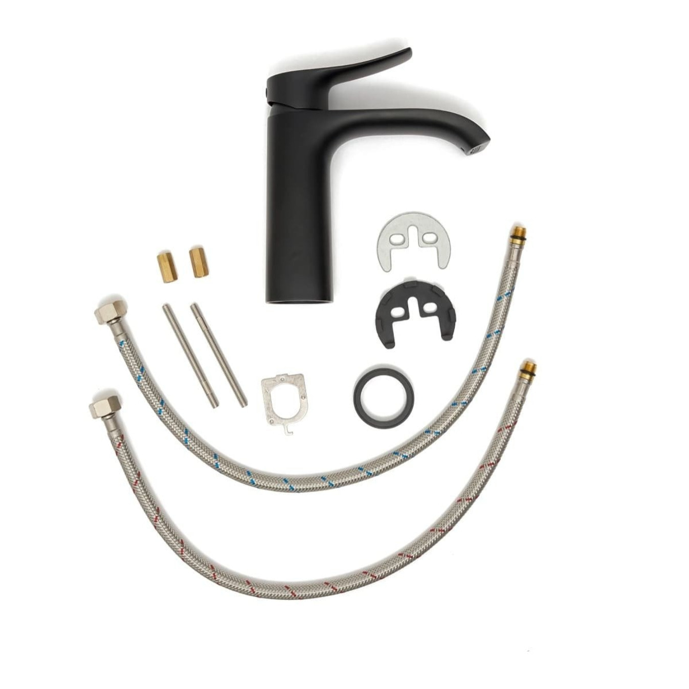 Infinitio mitigeur de lavabo avec bec cascade, sans vidage, noir mat SATBSINF271C avec une garantie de 5 ans