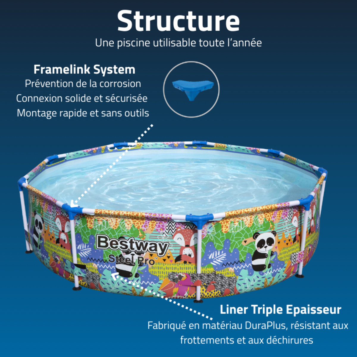 Bestway Piscine hors sol - Ronde - Steel Pro - Motif panda - 274 x 66 cm