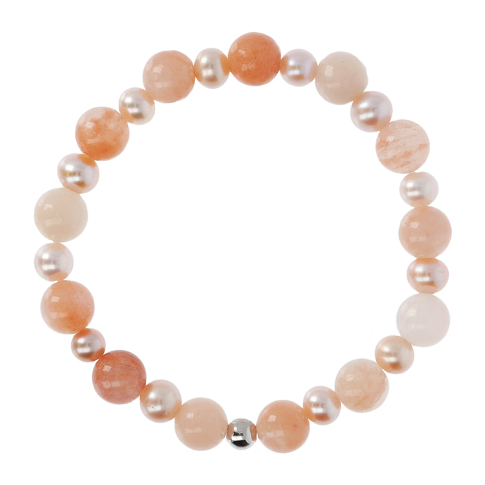 PERLAVIVA - Bracciale Elastico con Avventurina Rosa e Perle d'Acqua Dolce Rosa Ø 5.5/6.5 mm