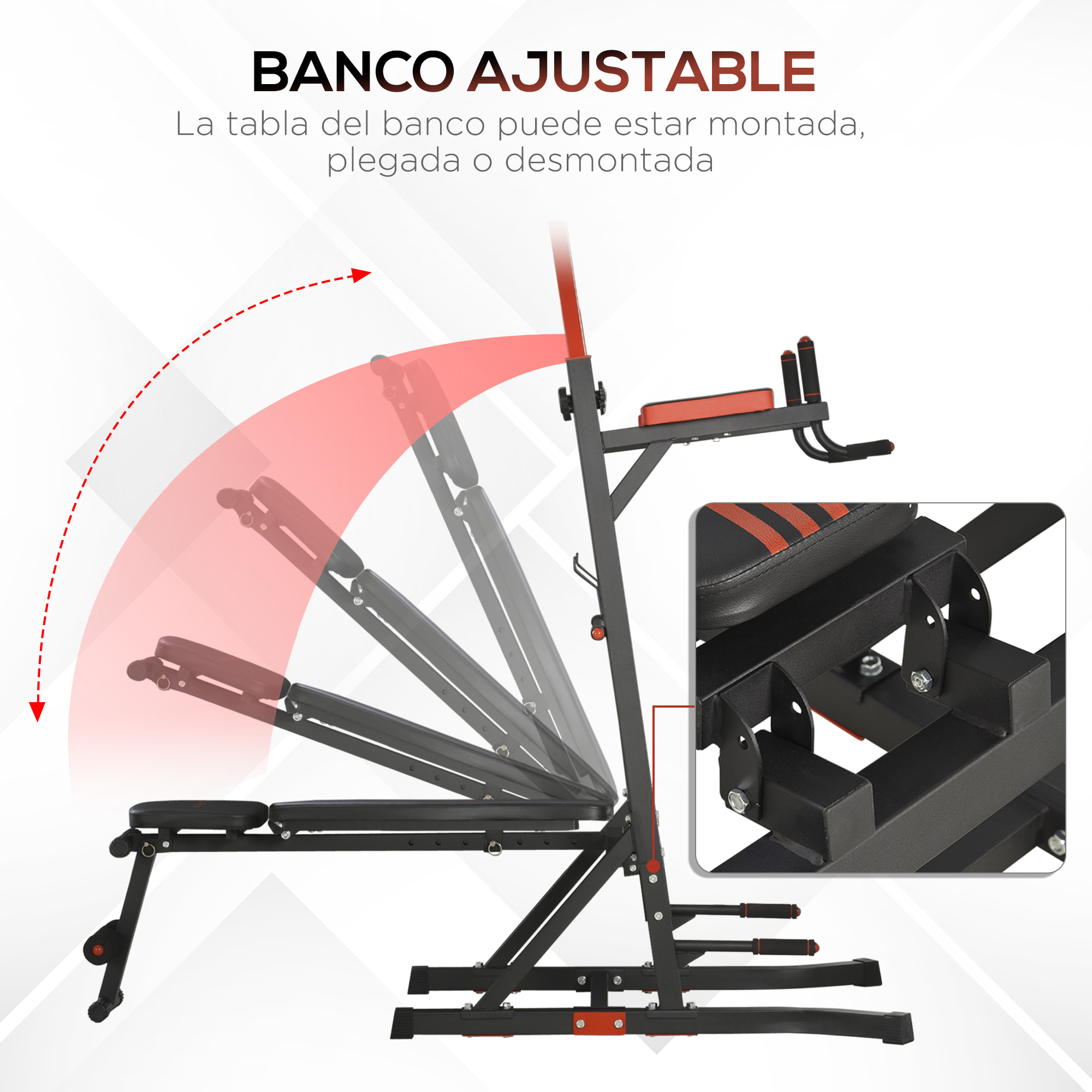 Estación de Musculación Torre de Entrenamiento con Altura Ajustable y Respaldo Regulable en 5 Posiciones Barra de Dominadas Fitness Flexiones Acero 108x178x202-238 cm Negro