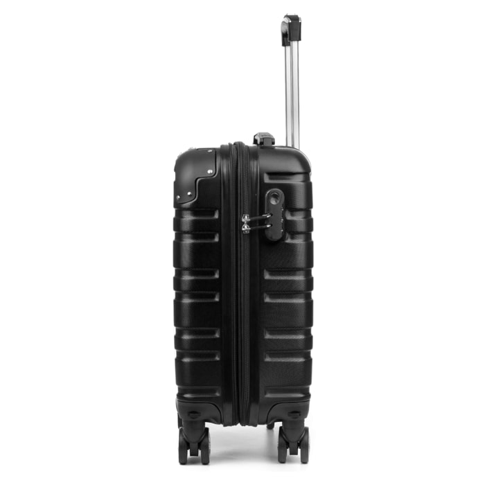 Juego de 2 maletas Trolley extensibles, en material ligero ABS de alta resistencia con esquinas reforzadas. Cerradura numérica, 4 ruedas dobles giratorias 360° y extraíbles.