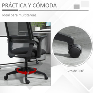 Vinsetto Silla de Oficina Ergonómica Silla Escritorio Giratoria con Altura Ajustable Reposacabezas Soporte Lumbar Regulables y Respaldo Transpirable 63,5x64,5x113-122 cm Negro