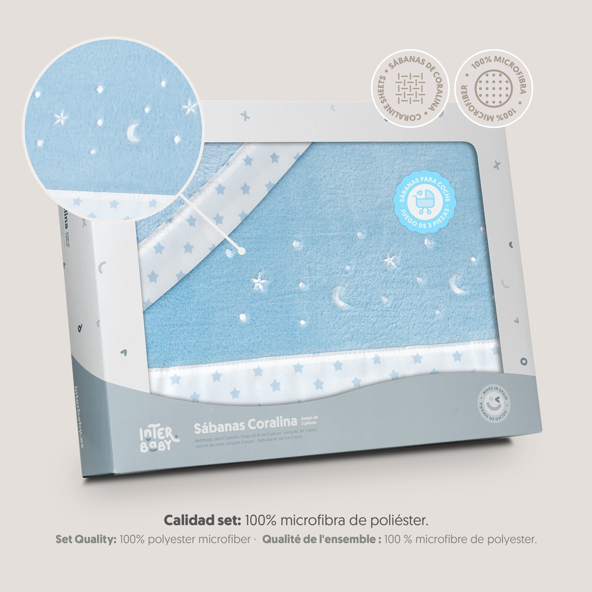 Juego de Sábanas de Coche Coralina Estrellas Luna