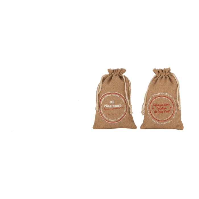 J-Line Sac Noel Francais Jute Naturel Small Assortiment De 2
