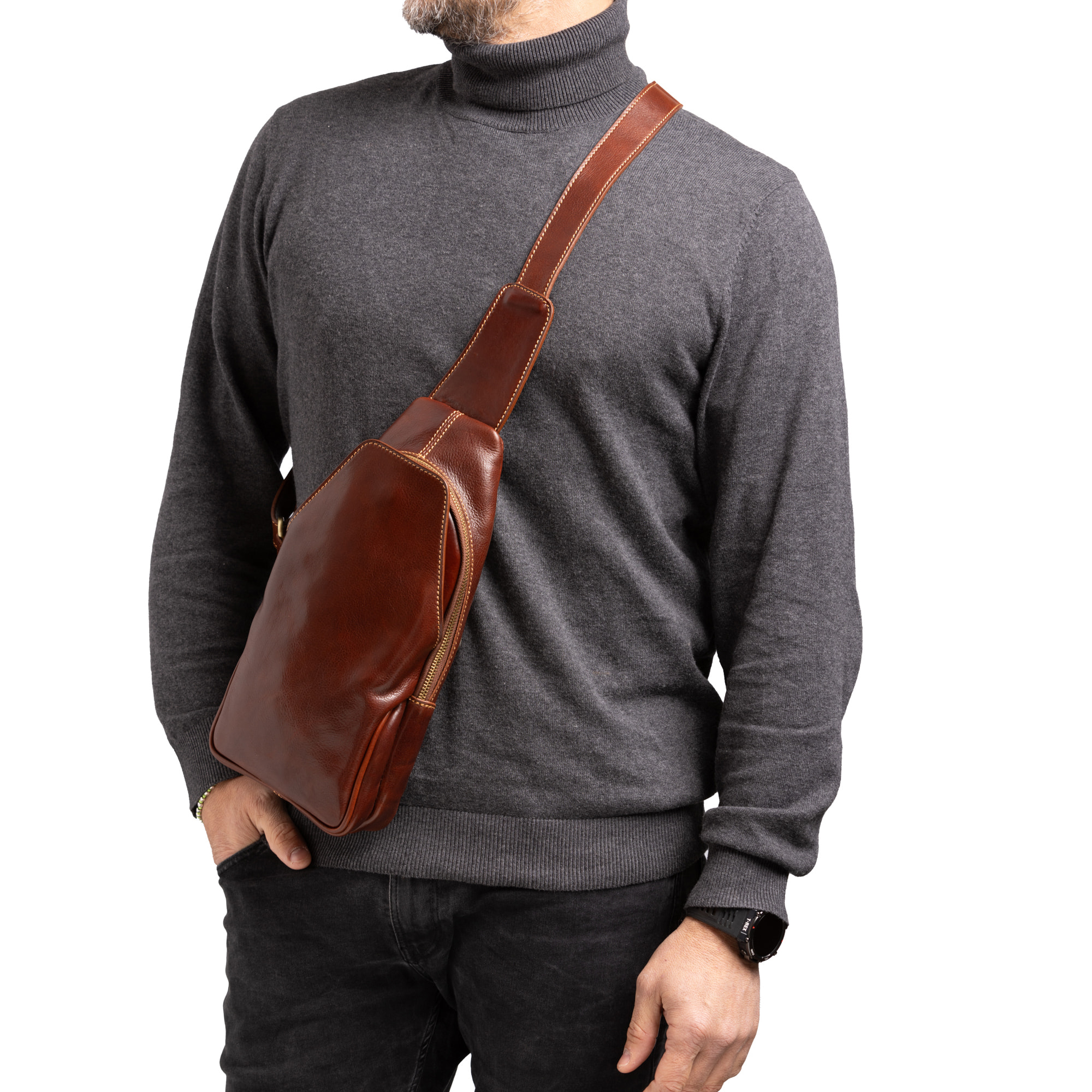 Marsupio  da uomo In Vera pelle Made in Italy 33x17x7 cm