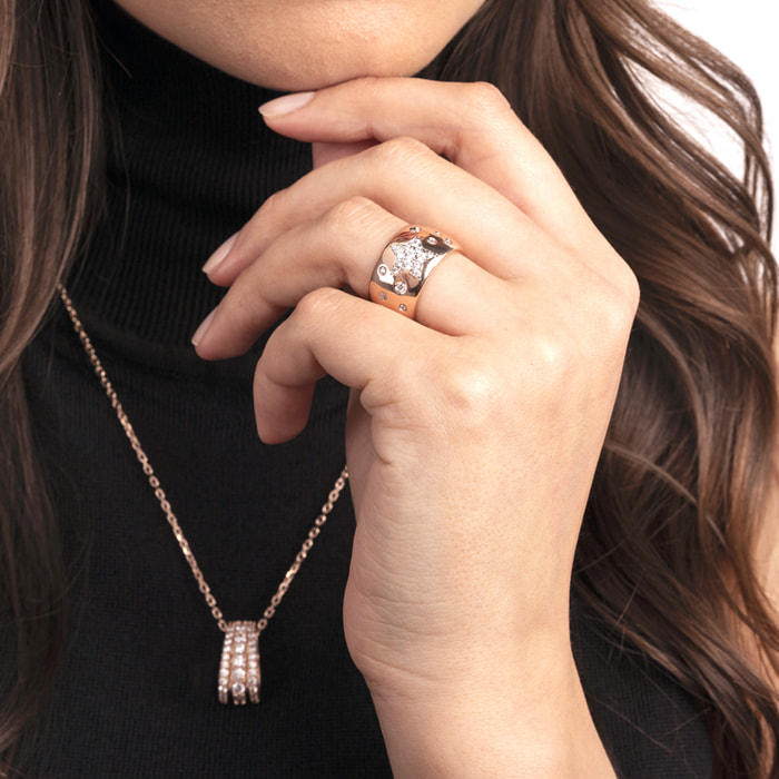 Collana Catena Forzatina con Pendente Pavé Triplo Filo in Cubic Zirconia