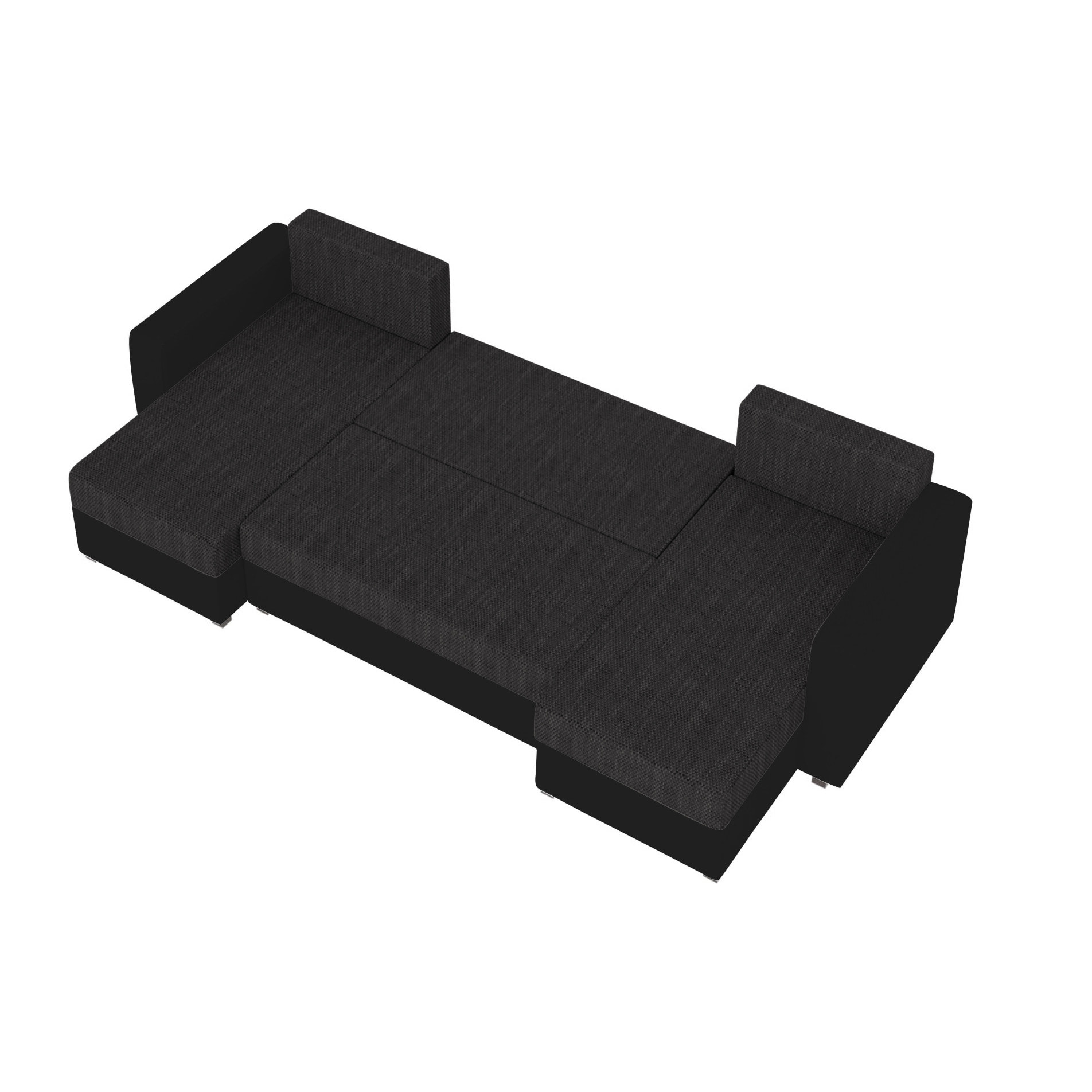 Romy - canapé panoramique en U - 7 places - convertible avec coffre - en tissu et PU - Noir / Gris