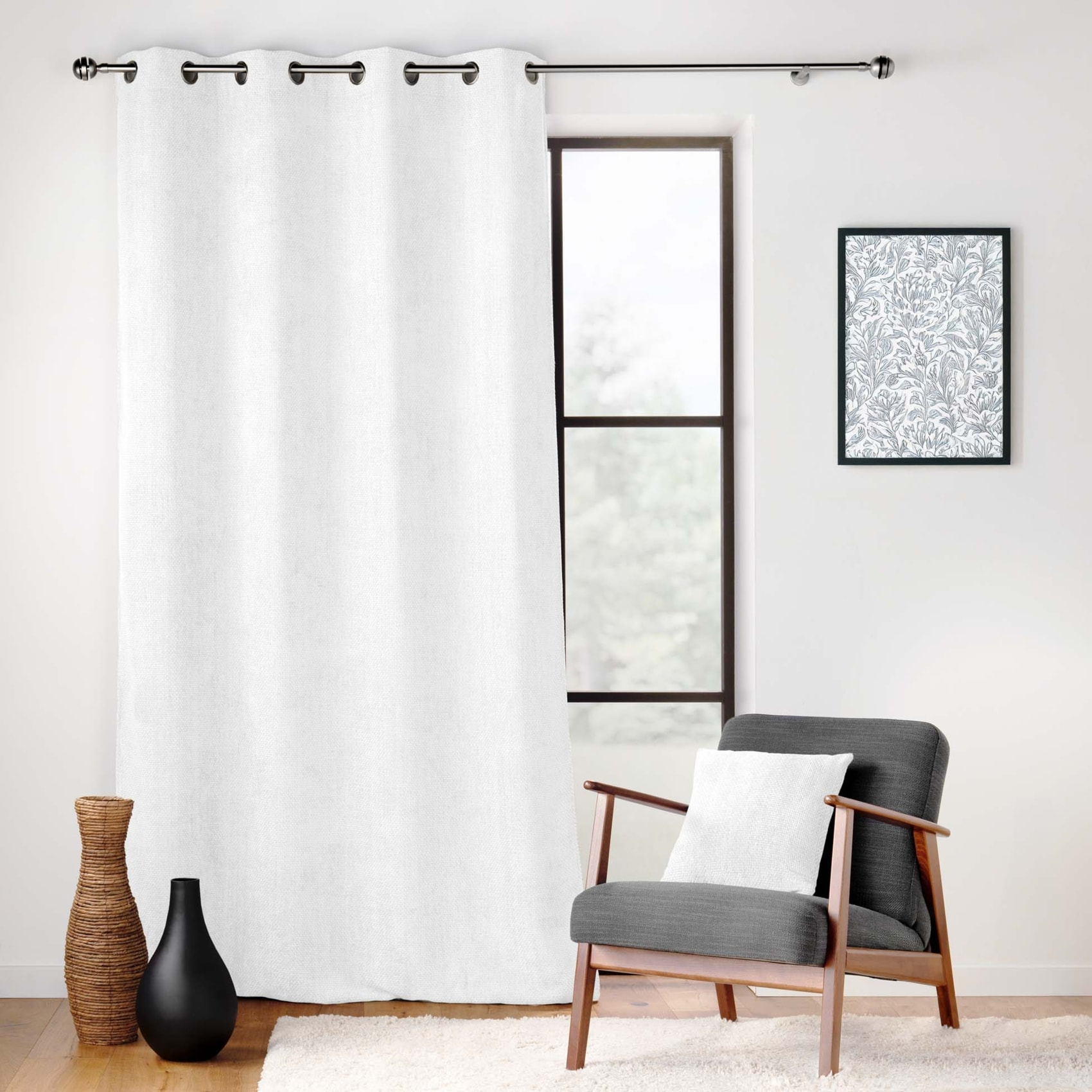 Rideau à œillets en velours chenille - Blanc