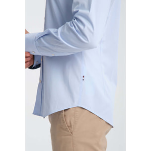 camicia uomo 1 bottone button down slim Popeline Stretch Unito Celeste