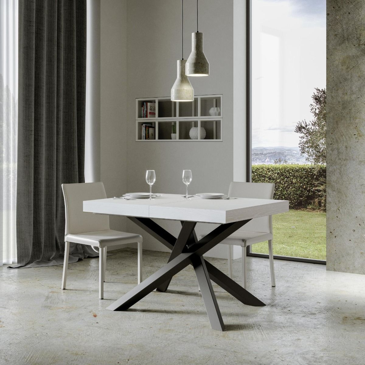 Table extensible 90x140/244 cm Volantis Frêne Blanc cadre Anthracite