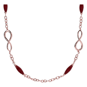 Collana Lunga con Pietre Naturali Quarzo Rosso Placcata Oro Rosa 18kt