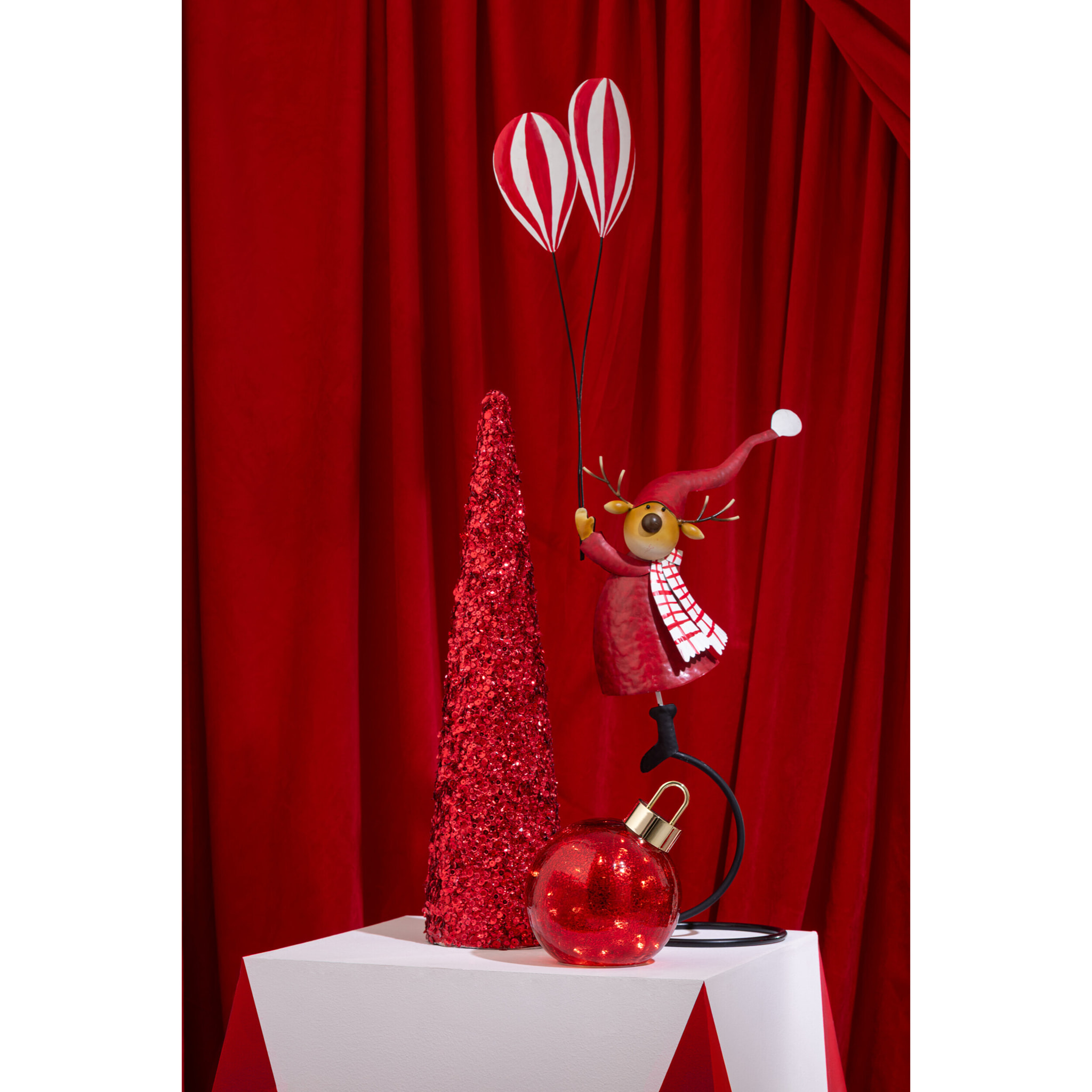 J-Line figurine Renne sur pied + Ballons - métal - rouge - small