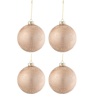 J-Line boule de Noël Givré - verre - mat rose clair - large - boîte de 4