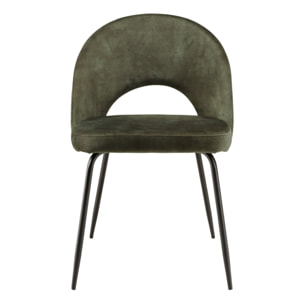TOM - Lot de 2 chaises velours vert sapin dossier ouvert pieds acier