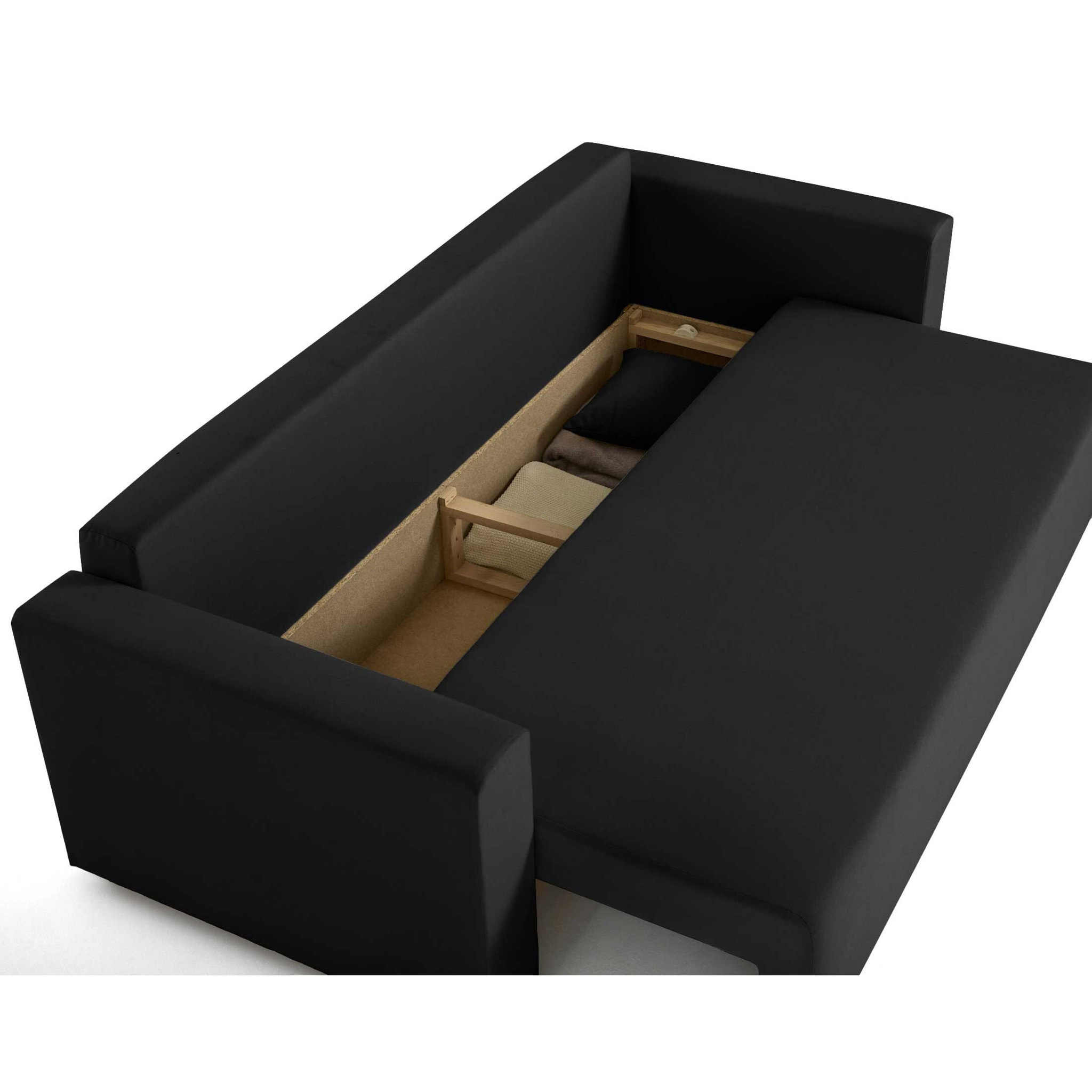 Regala - canapé 3 places - convertible avec coffre - en tissu - Noir