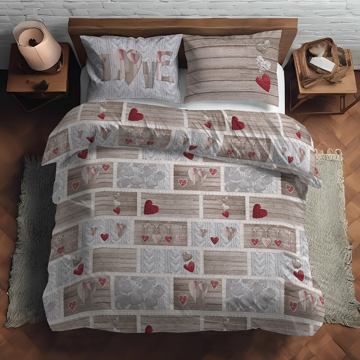 Parure copripiumino shabby in love rosso 100% cotone