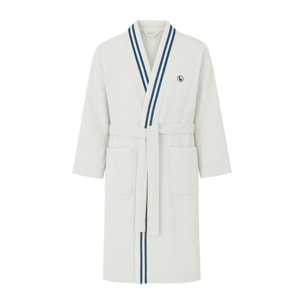 Albornoz color crudo 320gsm 100% algodón liso con logo bordado el ganso