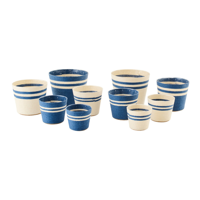 J-Line cache-pot Ligné - papier - blanc/bleu foncé - extra large - set de 2