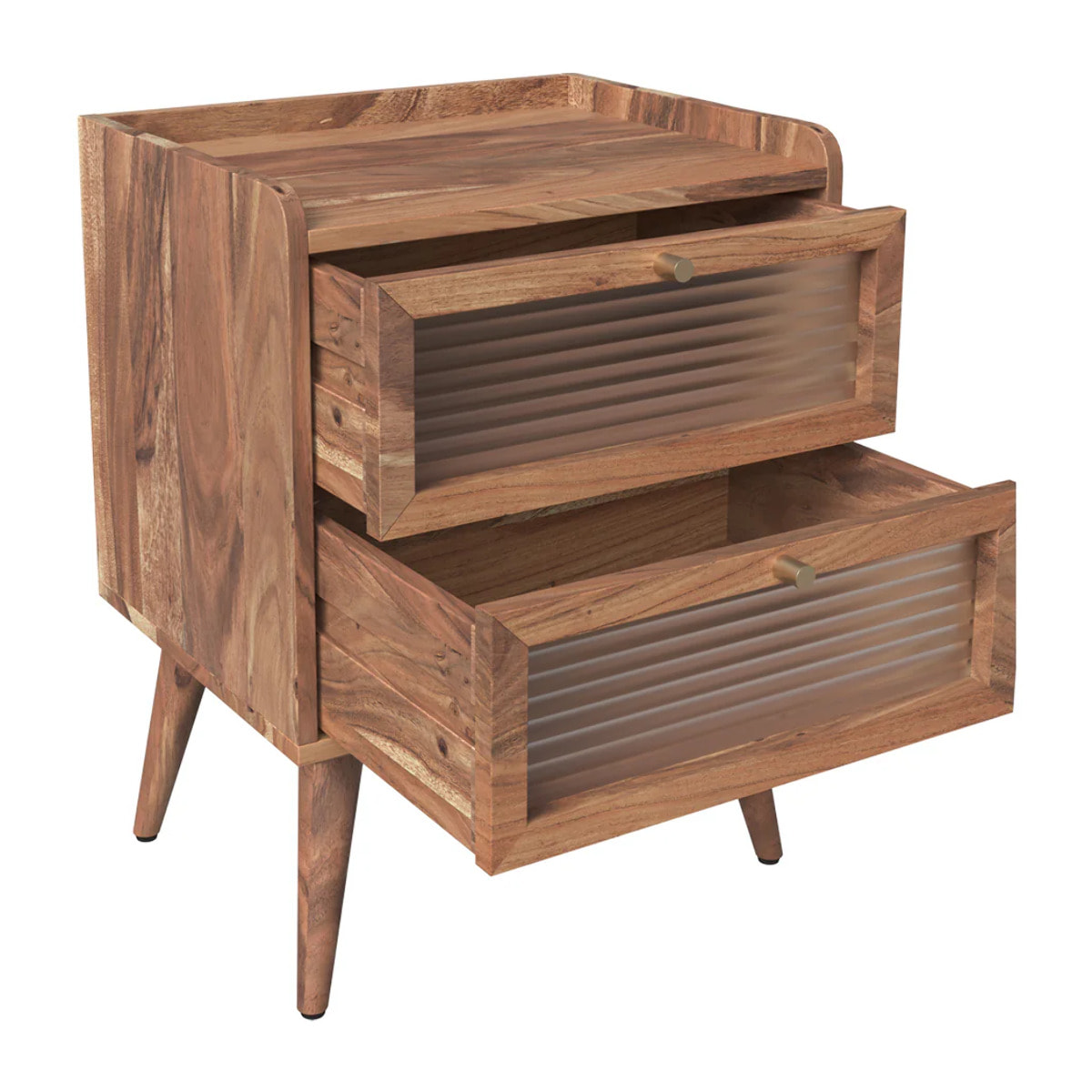 Table de chevet en bois d'acacia 2 tiroirs - Brune