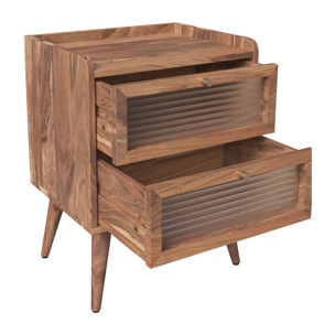 Table de chevet en bois d'acacia 2 tiroirs - Brune