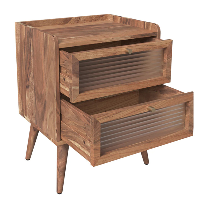 Table de chevet en bois d'acacia 2 tiroirs - Brune