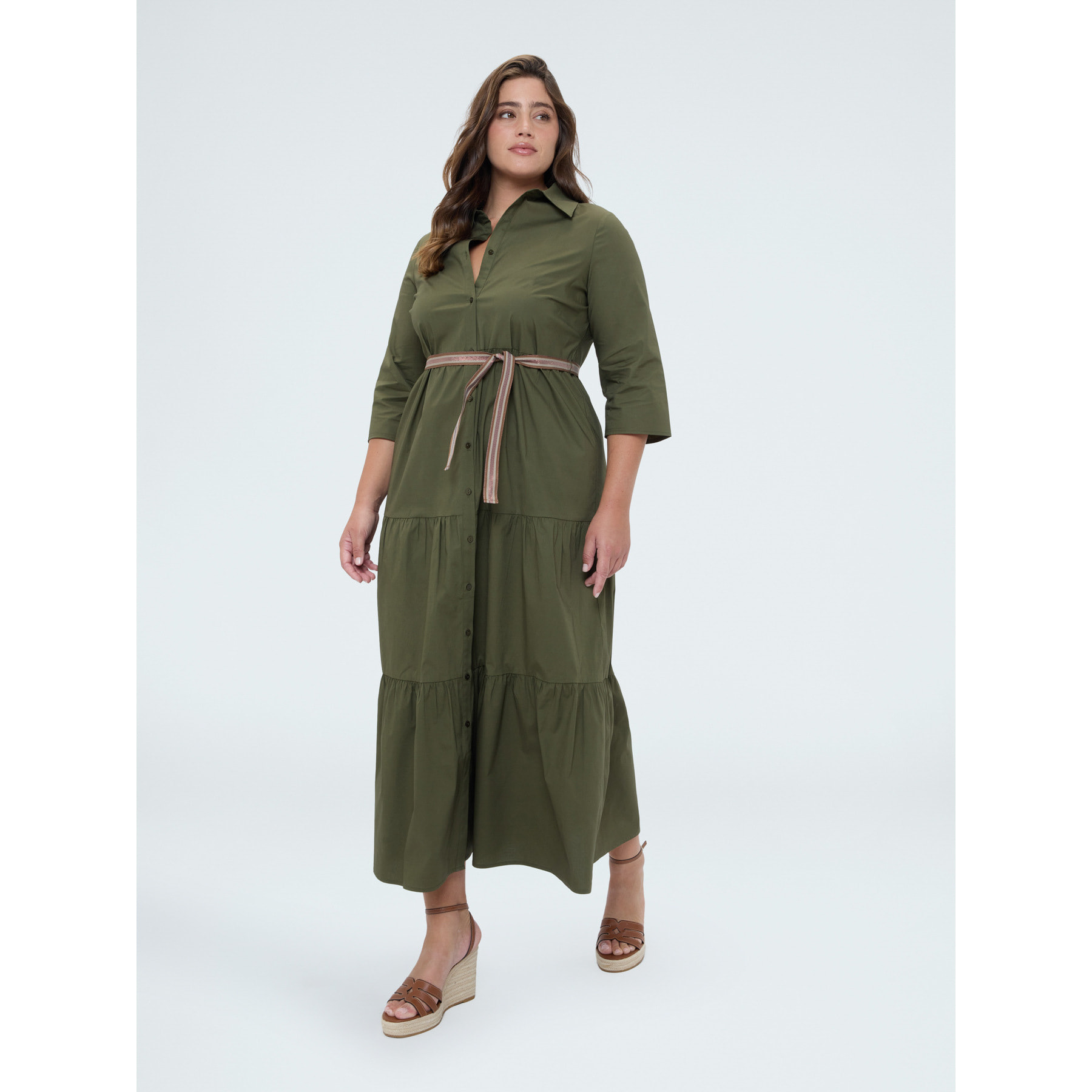 Fiorella Rubino - Vestito chemisier Power in viscosa - Verde militare