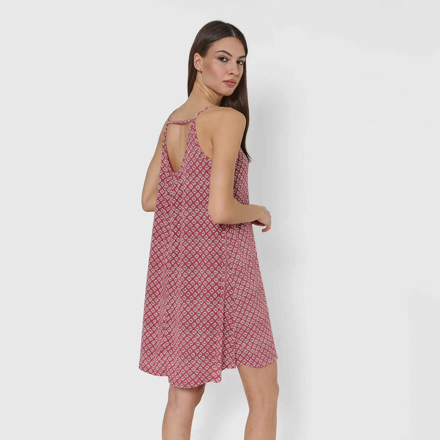 Camisón corto tirantes crepe neville fresa