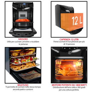 Friggitrice Ad Aria 12 Litri 10 In 1 Forno Aria Calda Con LED Touch Screen Senza Olio Multifunzione 1800W 6 Accessori 7 Programmi