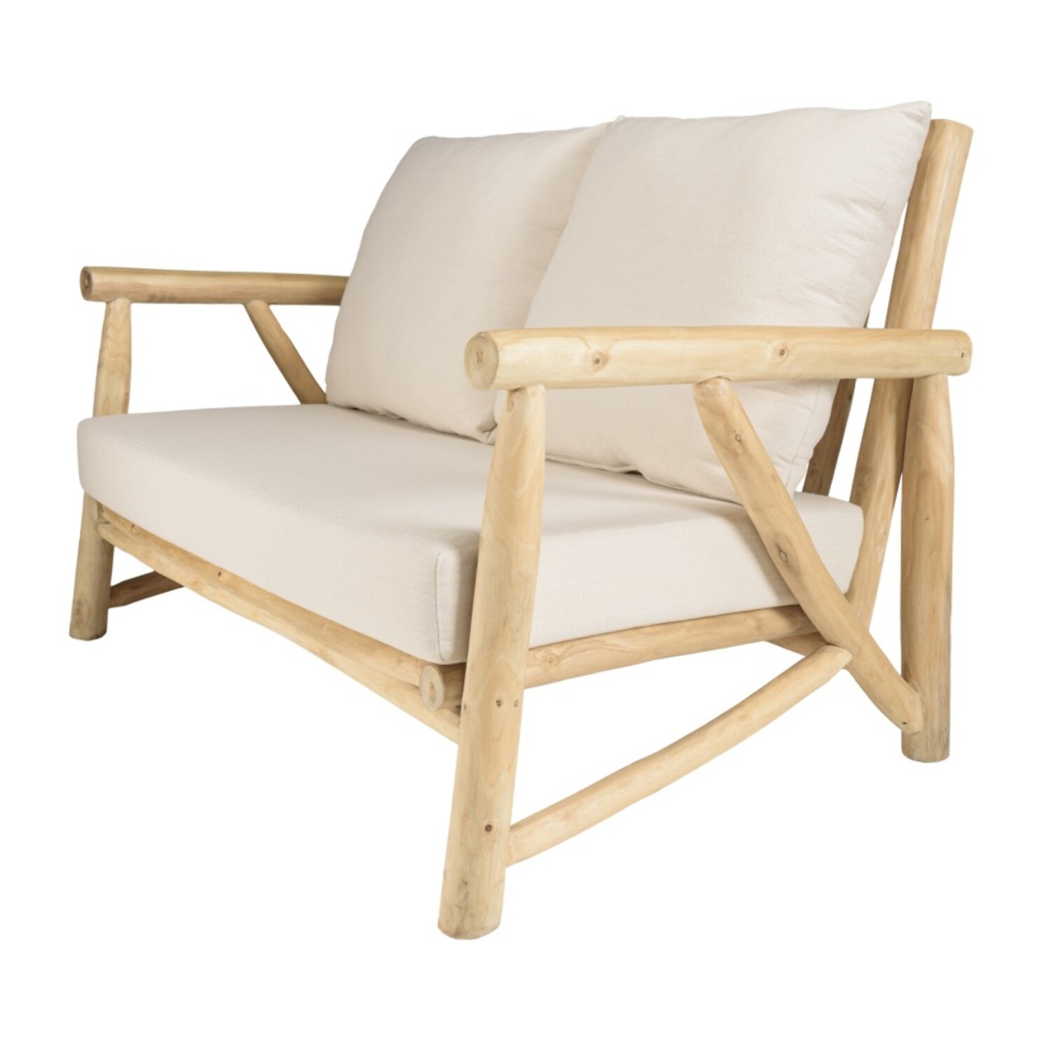 WILL - Canapé MADURA 2p. en branches de teck naturel coussins blancs