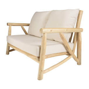 WILL - Canapé MADURA 2p. en branches de teck naturel coussins blancs