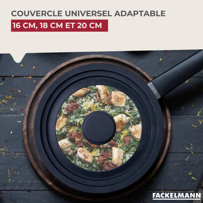 Couvercle de cuisson adaptable de 16 à 20 cm en verre et silicone Fackelmann