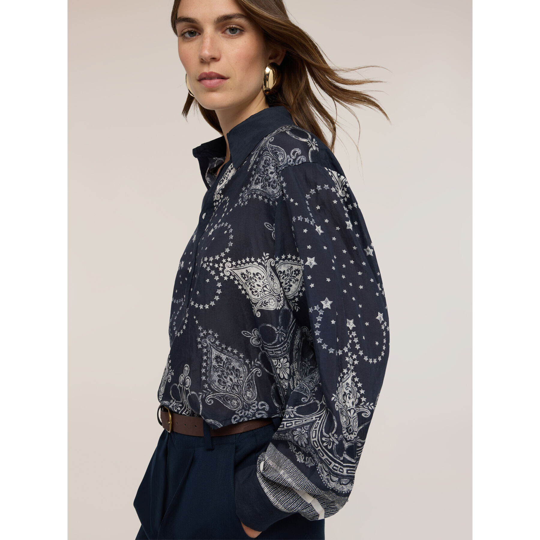 Motivi - Camicia in mussola con stampa - Blu