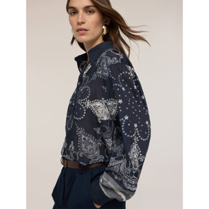 Motivi - Camicia in mussola con stampa - Blu