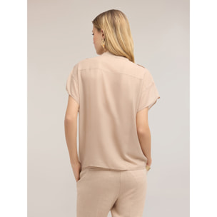 Motivi - Camicia in georgette laminata con tasche - Beige