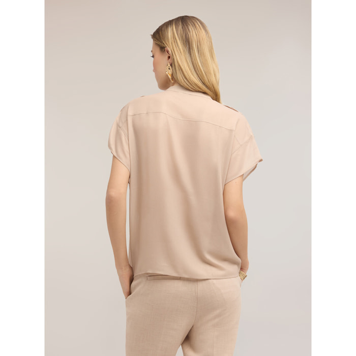 Motivi - Camicia in georgette laminata con tasche - Beige