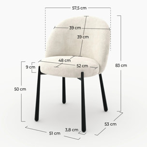 Lot de 2 chaises en velours chenillé écru et métal noir - Pulpy