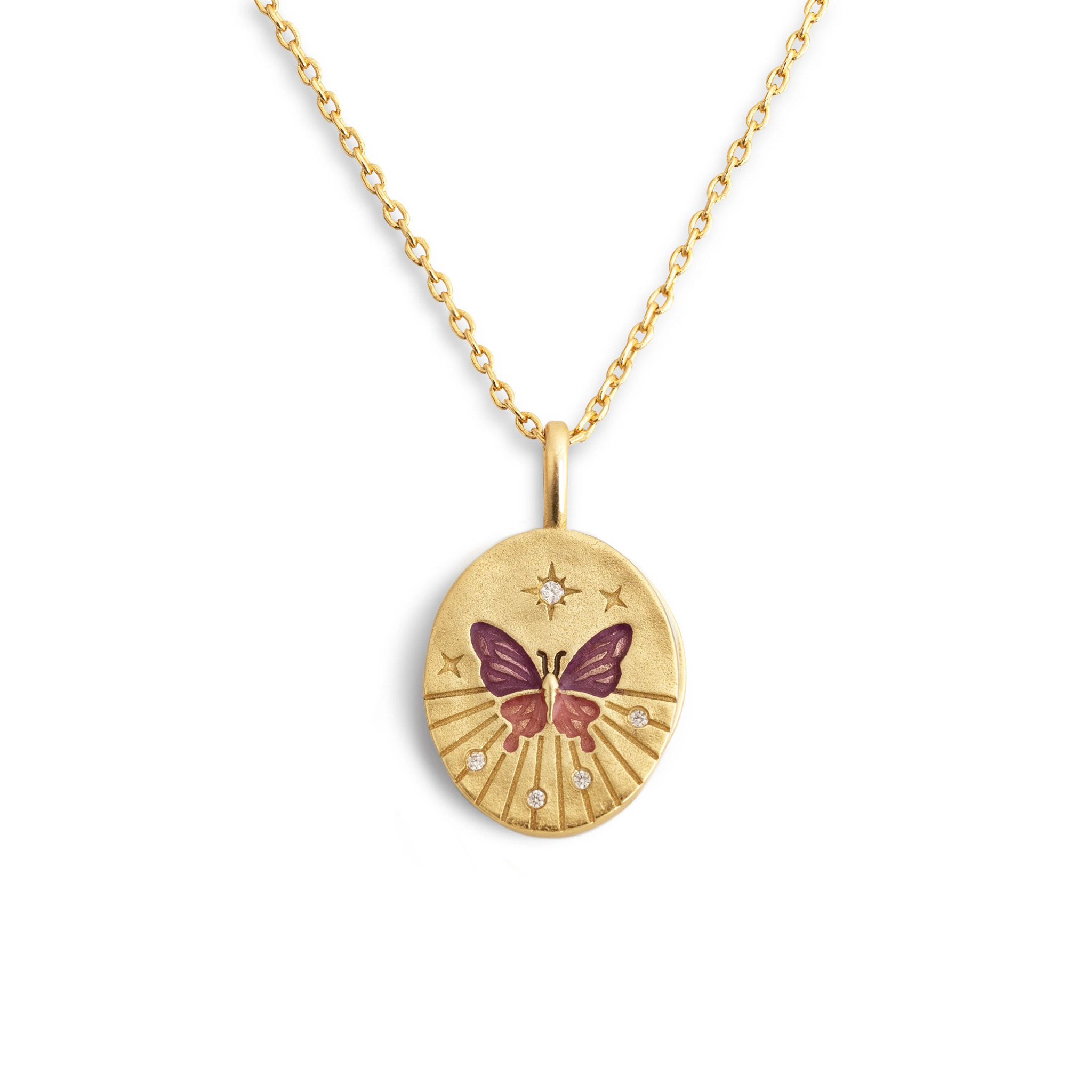 Collar Medallion Butterfly Rose Baño Oro