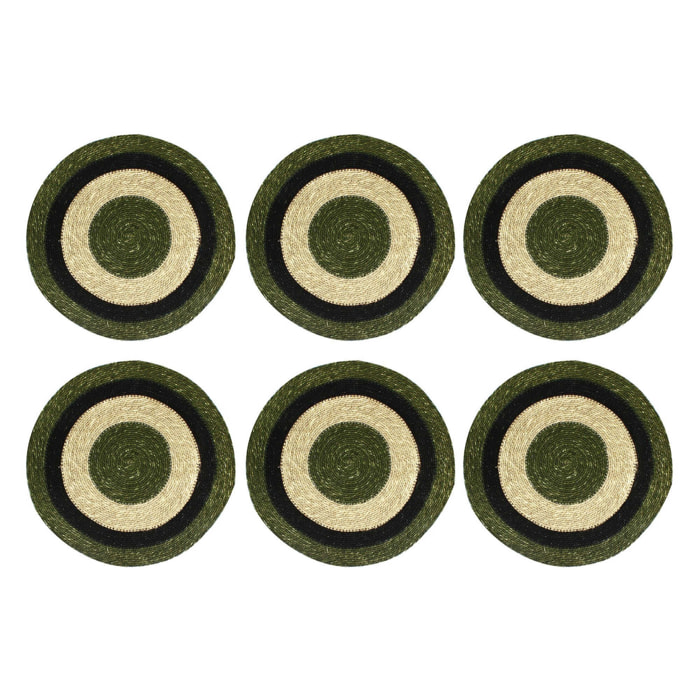 Lot de 6 sets de table vert en jonc de mer 38cm LUNA