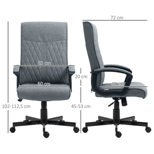 Silla de Oficina Giratoria Silla de Escritorio Basculante Tapizado en PU con Respaldo Alto y Altura Ajustable para Salón Oficina Carga 120 kg 65x72x102-112,5 cm Gris Oscuro