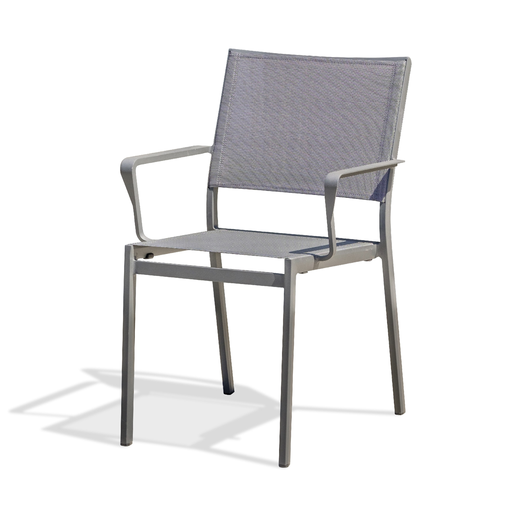 STOCKHOLM - Fauteuil de jardin empilable en aluminium et toile plastifiée grise