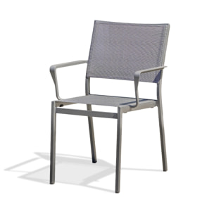 STOCKHOLM - Fauteuil de jardin empilable en aluminium et toile plastifiée grise