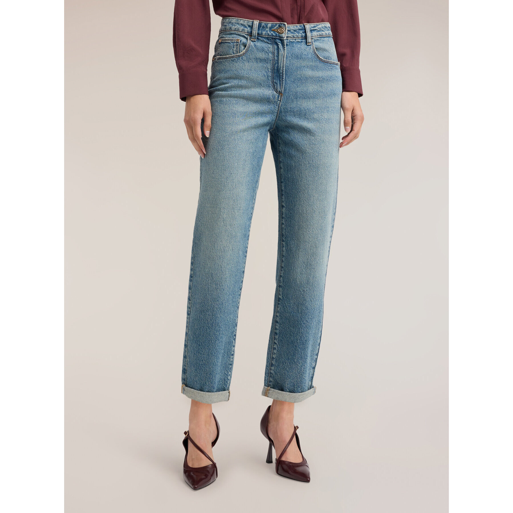 Motivi - Jeans boyfriend con risvolto - Azzurro