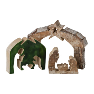 J-Line Crèche écorce - bois de manguier - naturel/vert foncé - medium