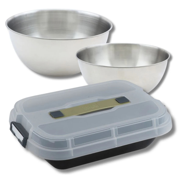 Set pâtisserie moule à gâteaux 34 x 24 cm avec couvercle, 2 bols à mixer et 1 spatule Zenker