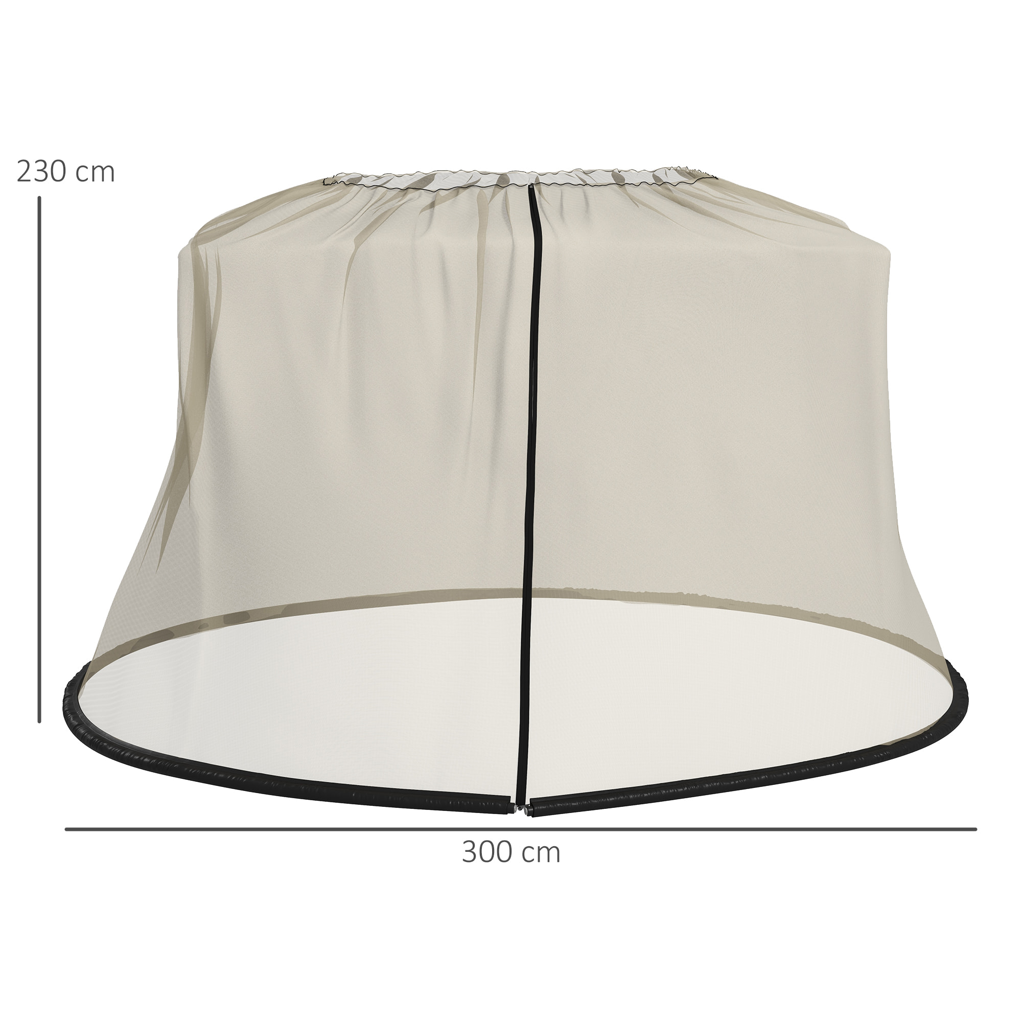 Moustiquaire cylindrique pour parasol 3 m diamètre avec fermeture éclair et lestage beige