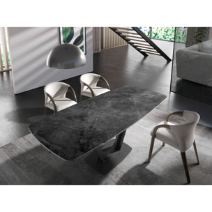 Mesa comedor Angel Cerdá extensible ovalada barril con tapa de mármol porcelánico en negro con vetas grises en acabado mate 160x100x76cm