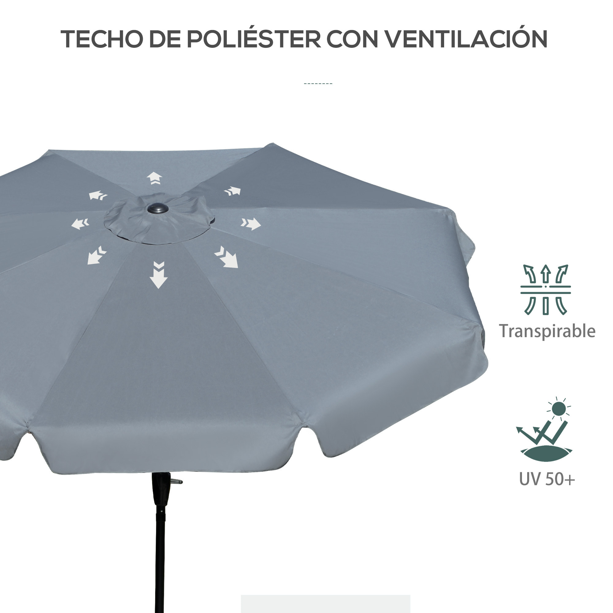 Sombrilla Terraza Exterior Ø266 cm Sombrilla de Jardín Inclinable con Protección UV50+ Poste de Aluminio y Manivela Parasol para Patio Terraza Gris Oscuro