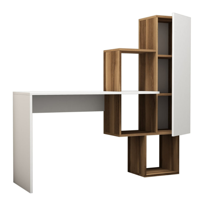 TINKA - Bureau fonctionnel 6 rangements - bois et blanc