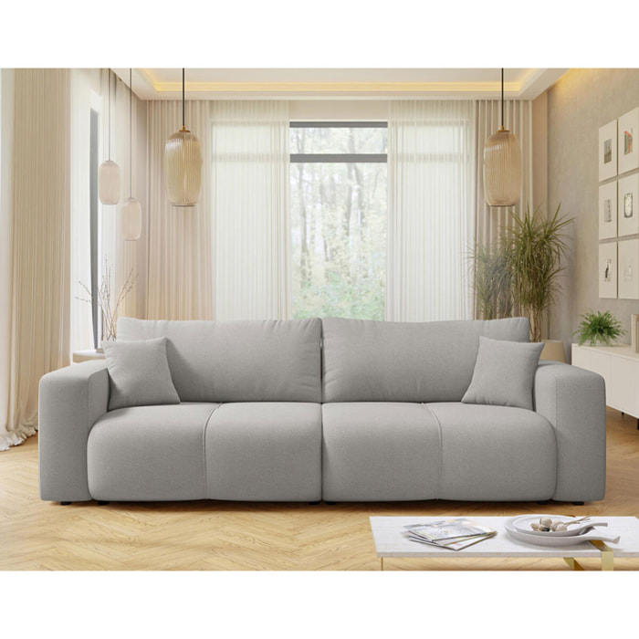 Nicole - Canapé droit 3 places convertible avec coffre en tissu - Gris clair